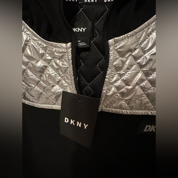 DKNY Black Top with Silver Quilted hoodie. Size Medium. NWT. - Picture 5 of 11